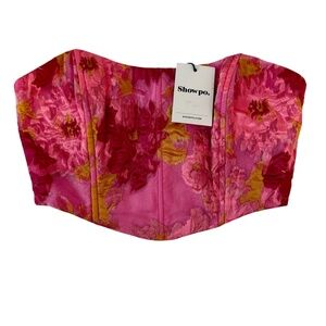 NWT Showpo Brailey Bustier Corset Top Floral Pink Jacquard Size 4